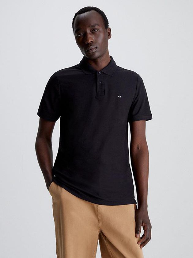 Calvin Klein USA Slim Cotton Piqué Mens Polo Black 5379168-XQ